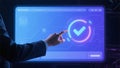 Hand Touching Digital Verification Checkmark Interface Royalty Free Stock Photo