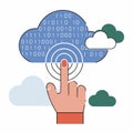 Hand touching futuristic digital interface with cloud computing and data icons Royalty Free Stock Photo