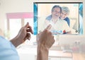 Hand touching glass screen and Social Video Chat App Interface Royalty Free Stock Photo