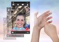 Hand touching glass screen with Social Video Chat App Interface Royalty Free Stock Photo