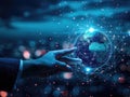 hand touching global network and data exchanges over the world 3D rendering, network city background. Internet concept.