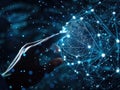 hand touching global network and data exchanges over the world 3D rendering, network city background. Internet concept.