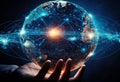 Hand touching the globe in networking scene