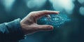 Hand touching glowing digital circle interface, representing virtual worlds and future technology development. Royalty Free Stock Photo