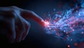 Hand touching glowing digital data stream with binary code Royalty Free Stock Photo