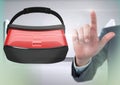 Hand touching and interacting with virtual reality headset with transition effect Royalty Free Stock Photo