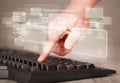 Hand touching keyboard with high tech buttons Royalty Free Stock Photo