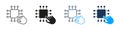 Hand Touching Microchip Digital Processor Line and Solid Icon Set. Technology Control Interaction Hardware Symbol Royalty Free Stock Photo