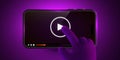 Hand touching Mobile Video Player UI. Online TV Watching on Device.
