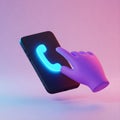 Hand Touching Phone Call Icon on Gradient Background Digital Illustration Royalty Free Stock Photo