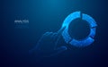 Hand touching on pie chart in technology blue colors Royalty Free Stock Photo