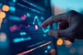 Hand touching a point on a digital binary code interface Royalty Free Stock Photo