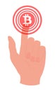 Hand touching, pressing or pointing a bitcoin button Royalty Free Stock Photo
