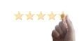 Hand of touching rise on increasing five stars. Increase rating evaluation classification concept Royalty Free Stock Photo