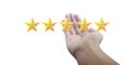 Hand of touching rise on increasing five stars. Increase rating evaluation classification concept Royalty Free Stock Photo