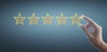 Hand of touching rise on increasing five stars. Increase rating evaluation classification concept Royalty Free Stock Photo