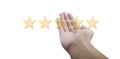 Hand of touching rise on increasing five stars. Increase rating evaluation  classification concept Royalty Free Stock Photo