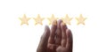 Hand of touching rise on increasing five stars. Increase rating evaluation classification concept Royalty Free Stock Photo