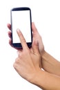 Hand touching the screen of a smartphone Royalty Free Stock Photo