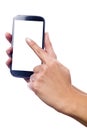 Hand touching the screen of a smartphone Royalty Free Stock Photo