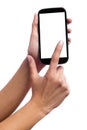 Hand touching the screen of a smartphone Royalty Free Stock Photo