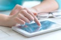 Hand touching screen tablet pc. Royalty Free Stock Photo