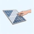 Hand Touching Solar Panel - Renewable Energy Concept Royalty Free Stock Photo