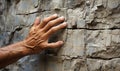Hand Touching Stone Wall Royalty Free Stock Photo