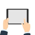 Hand touching tablet. Royalty Free Stock Photo