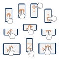 Hand Touchscreen Gestures Device Icon Set. Vector