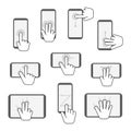 Hand Touchscreen Gestures Device Icon Set. Vector