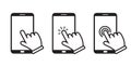 Hand touchscreen smartphone icon. Click on smartphone isolated on white. Vector illustration