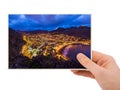 Hand and Town Machico - Madeira Portugal my photo Royalty Free Stock Photo