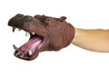 Hand toy animal behemoth, puppet theater for children, performance, interactive activity