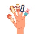 Hand Toys, Finger Puppets Lion, Dog, King, Penguin and Pig Characters for Baby Theatre Show. , Fairy Tale Story, Fun