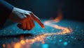 Hand traces glowing path. Finger indicates direction on surface. Sparkly light trail innovation, progress. Concept represents Royalty Free Stock Photo
