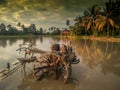 Hand Tractor in agriculture field, in Jitra, Kedah, Malaysia