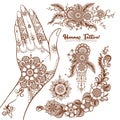 Hand with traditional indian henna tattoo elements. Royalty Free Stock Photo