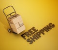 Hand transport truck and free shipping text. 3D illustration Royalty Free Stock Photo