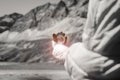 Hand traveler woman holding compass at mountain,Navigation for travel,Close up,Black and white toned