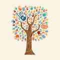 Hand tree illustration colorful diverse community