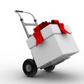 Hand truck with box on white background