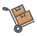 Hand truck with boxes filled outline icon