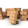 Hand truck with boxes standing Royalty Free Stock Photo