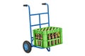 Hand truck with crate beer, 3D rendering