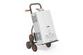 Hand truck with gas boiler, water heater. 3D rendering Royalty Free Stock Photo