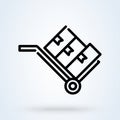 Hand truck linear style. Truck with boxes and Trolley line icon. vector Illustration Truck with boxes