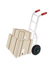 Hand Truck Loading Shipping Boxes with Steel Strap
