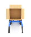 Hand truck with an open cardboard box, top view Royalty Free Stock Photo