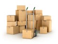 Hand truck with a Pile of cardboard boxes. Royalty Free Stock Photo